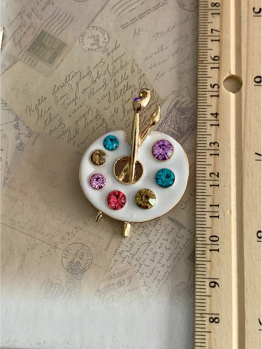 Colorful Artist Palette Enamel Pin with Sparkling Gems Fun Art Lover Gift Brooch